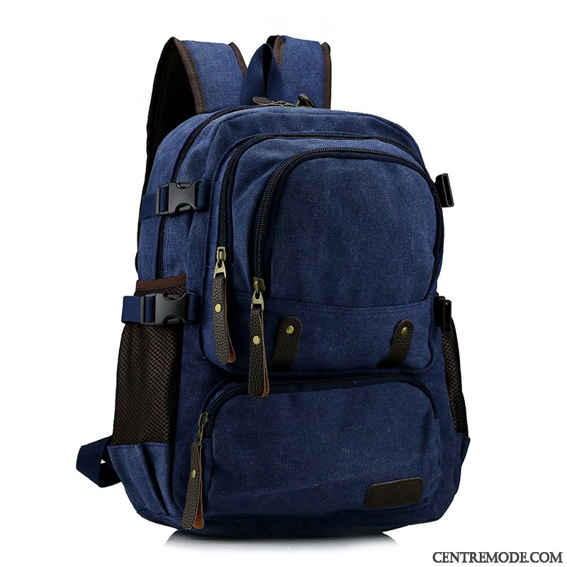 Sac À Dos Homme Tendance Étudiant Milieu Grande Capacité Voyage Cartable Bleu Marin