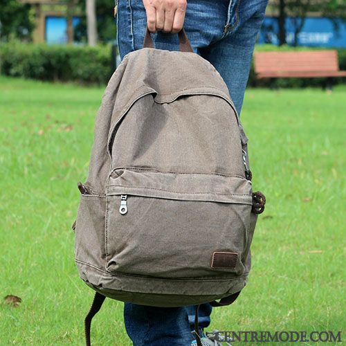 Sac À Dos Homme Toile Mode Loisir Grand Paquet Tendance Étudiant Noir Gris