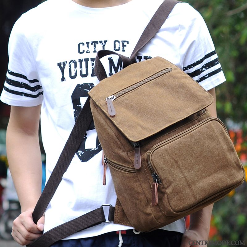 Sac À Dos Homme Vent De L'université Mode Mini Toile Étudiant Cartable Noir Gris