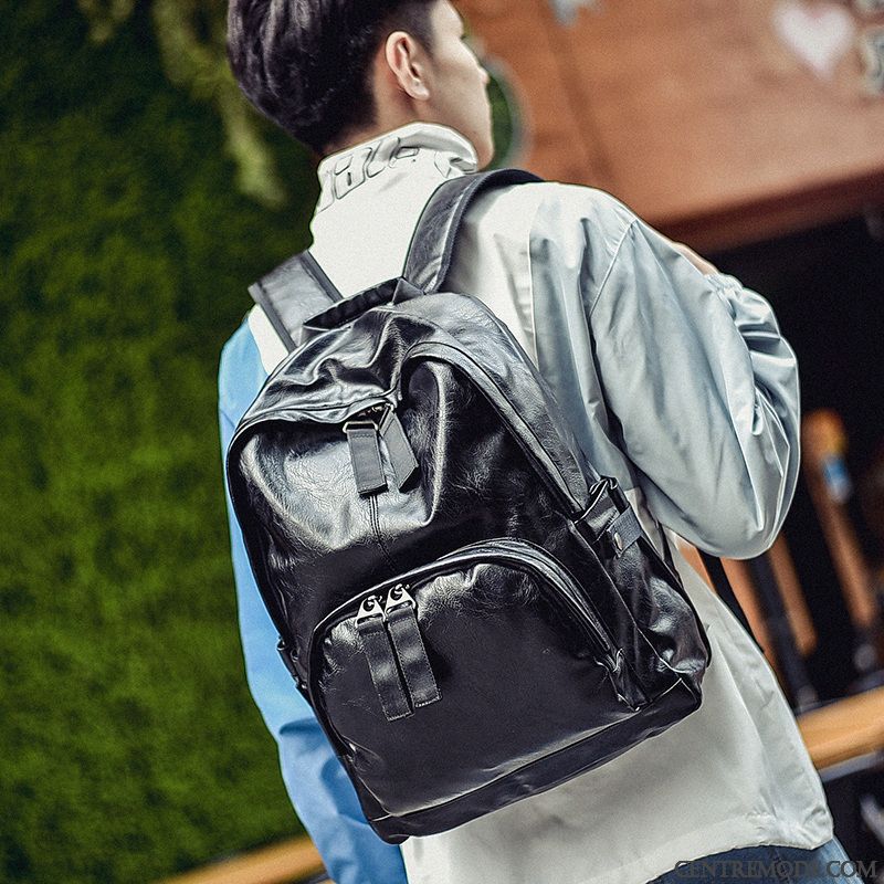 Sac À Dos Homme Voyage Cartable Sac D'ordinateur Portable Simple Tendance Loisir Noir