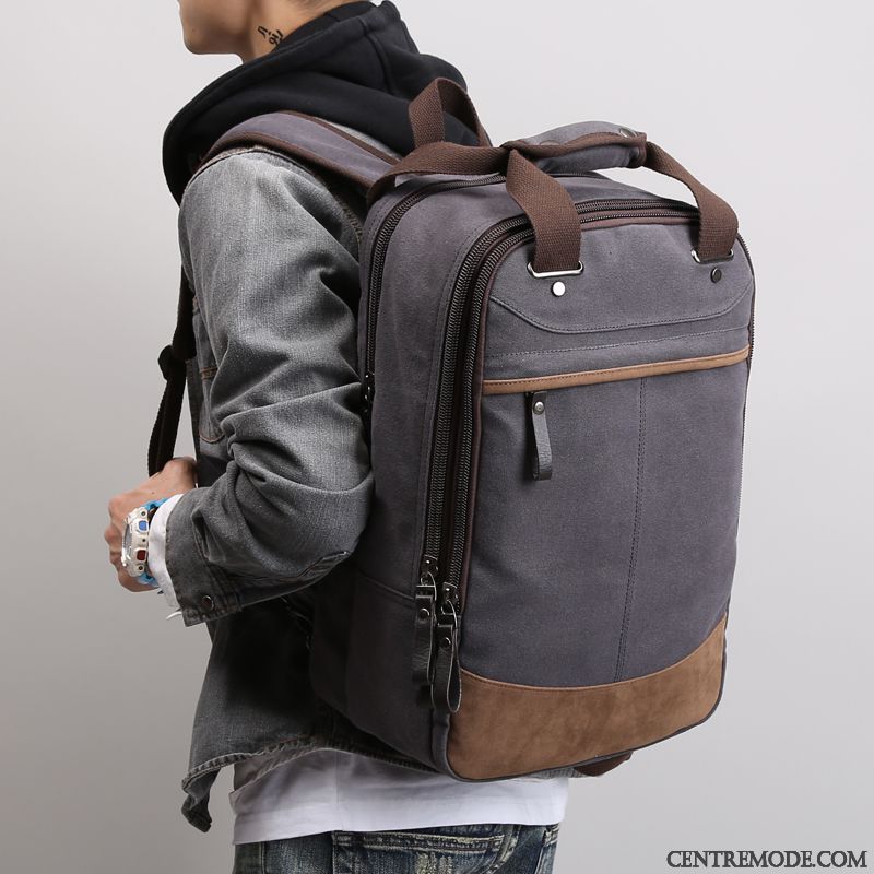 Sac À Dos Homme Étudiant Tendance Loisir Toile Cartable Voyage Marron