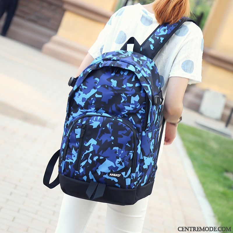 Sac À Dos Randonnée Femme Homme École Secondaire Étudiant Voyage Camouflage Grande Capacité Bleu