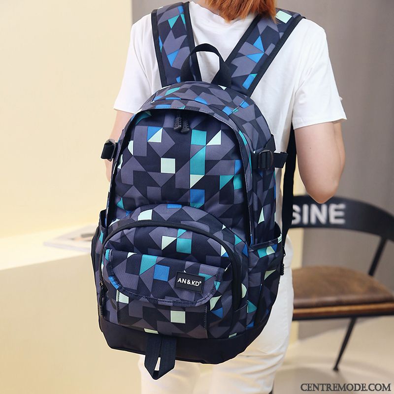 Sac À Dos Randonnée Femme Homme École Secondaire Étudiant Voyage Camouflage Grande Capacité Bleu