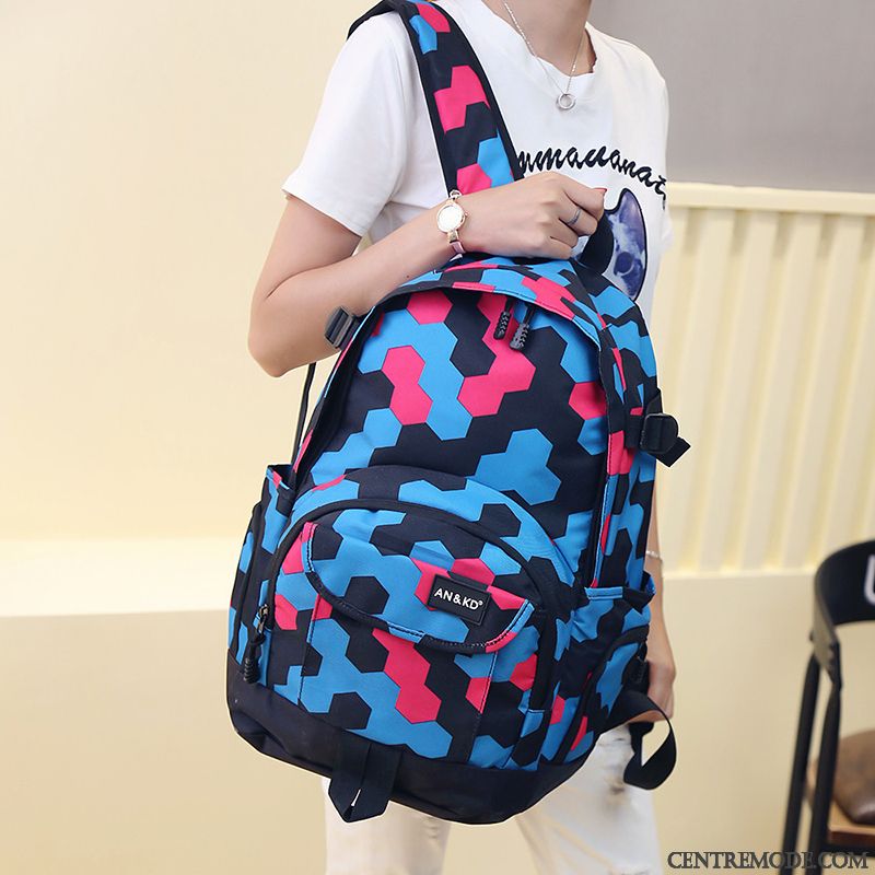 Sac À Dos Randonnée Femme Homme École Secondaire Étudiant Voyage Camouflage Grande Capacité Bleu