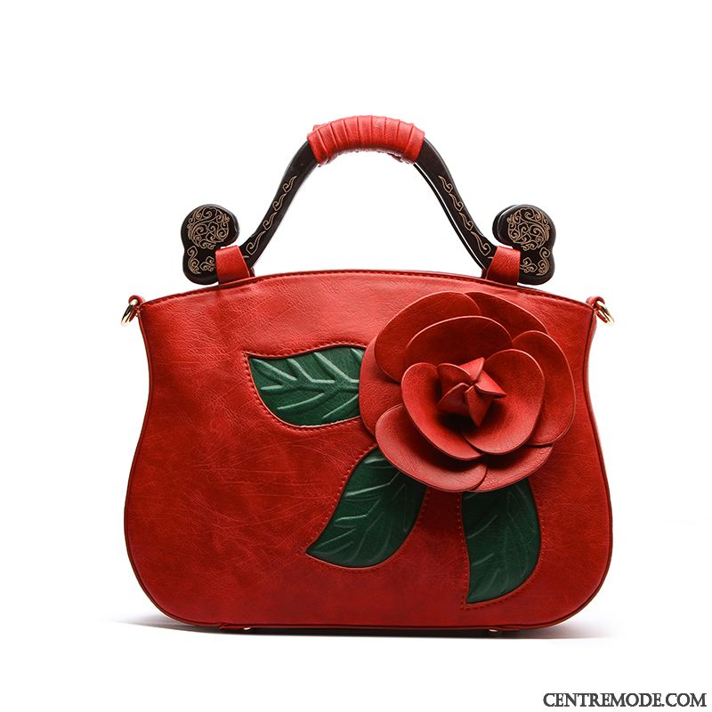 Sac À Main Femme Fleurs Le Nouveau Printemps Bois Dimensionnel Rétro Couleur De Contraste Rose