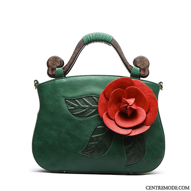 Sac À Main Femme Fleurs Le Nouveau Printemps Bois Dimensionnel Rétro Couleur De Contraste Rose