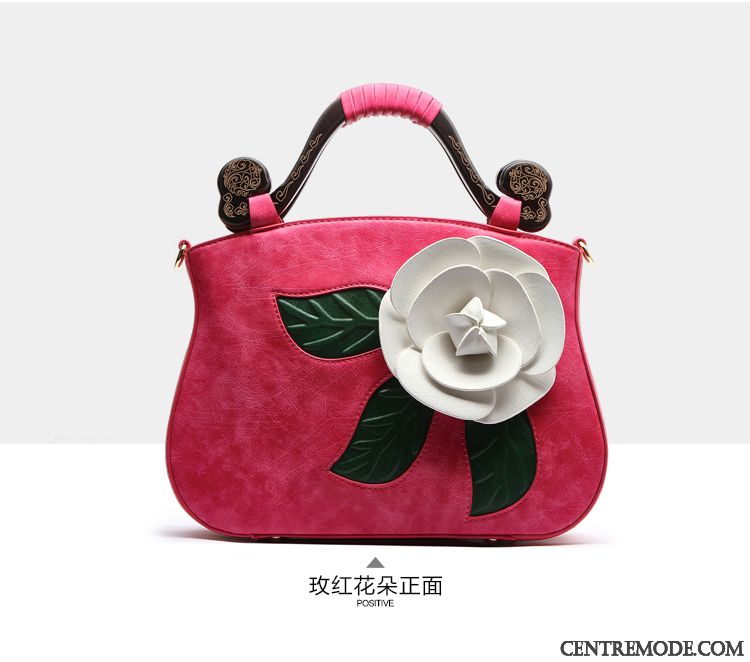 Sac À Main Femme Fleurs Le Nouveau Printemps Bois Dimensionnel Rétro Couleur De Contraste Rose