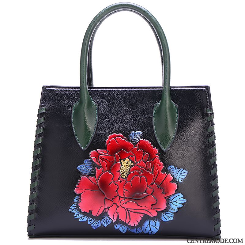 Sac À Main Femme Fleurs Rétro Tendance Peint Le Nouveau Mode Noir