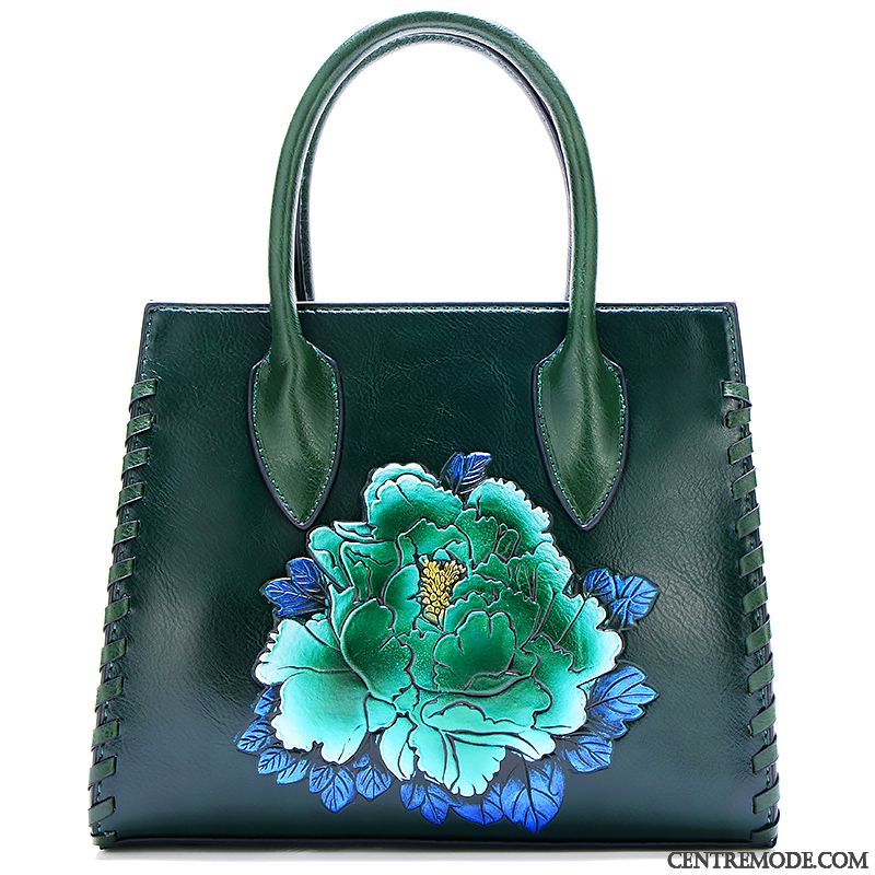 Sac À Main Femme Fleurs Rétro Tendance Peint Le Nouveau Mode Noir