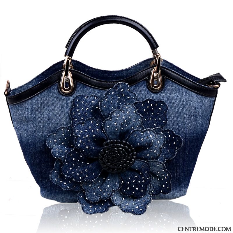 Sac À Main Femme Le Nouveau Denim Toile Portable Diamant Mode Rose Rouge