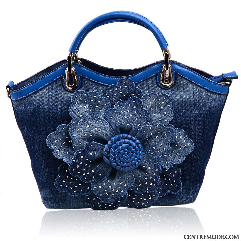 Sac À Main Femme Le Nouveau Denim Toile Portable Diamant Mode Rose Rouge