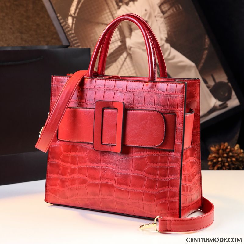 Sac À Main Femme Le Nouveau Texture Gros Maman Cuir Véritable Tendance Rouge