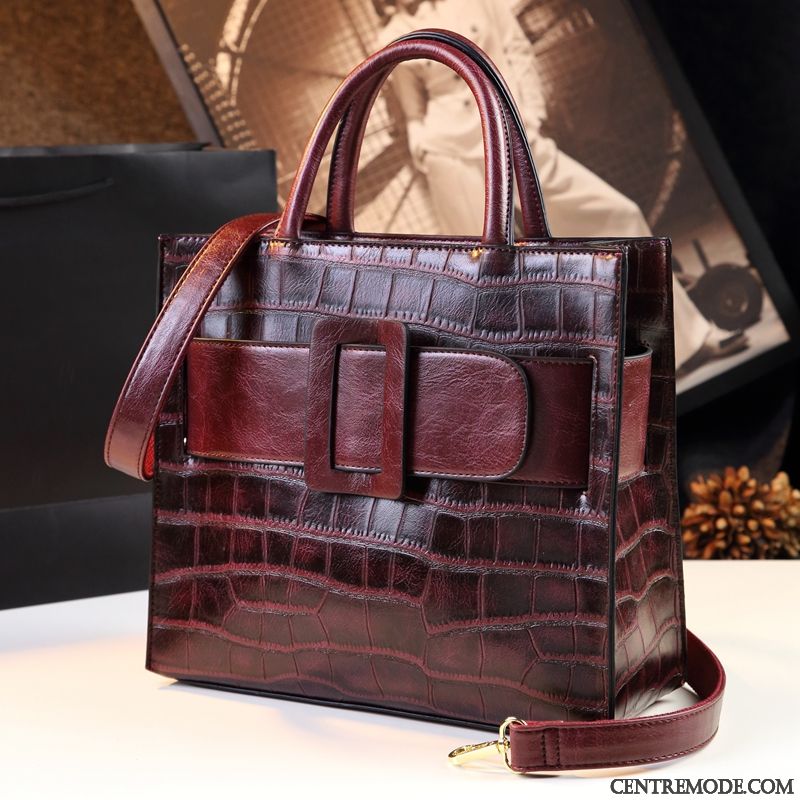 Sac À Main Femme Le Nouveau Texture Gros Maman Cuir Véritable Tendance Rouge