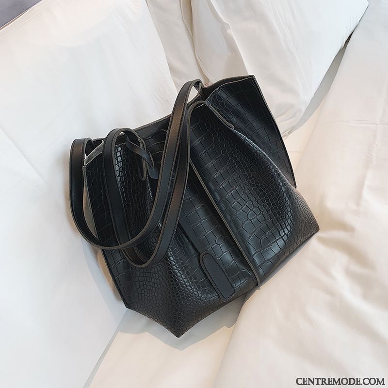 Sac À Main Femme Mode Achats Le Nouveau Texture Grande Capacité Simple Noir