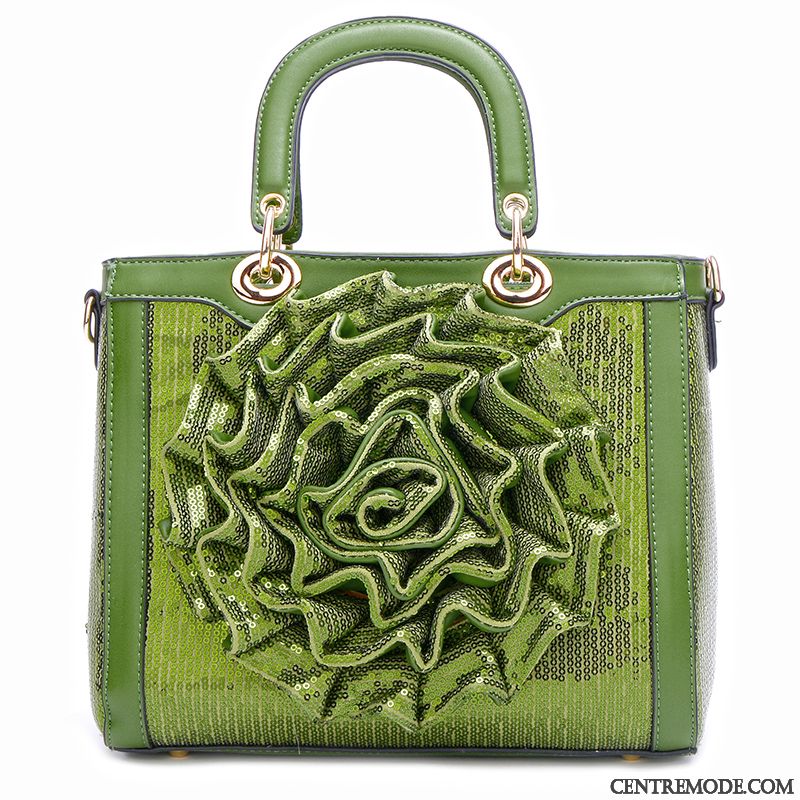 Sac À Main Femme Paillettes Le Nouveau Portable All-match Sac De Messager Fleurs Vert