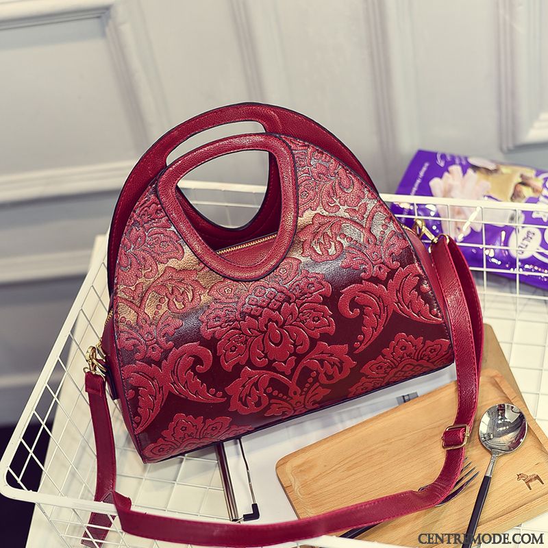 Sac À Main Femme Rétro Folk-custom En Relief Tendance Loisir All-match Violet