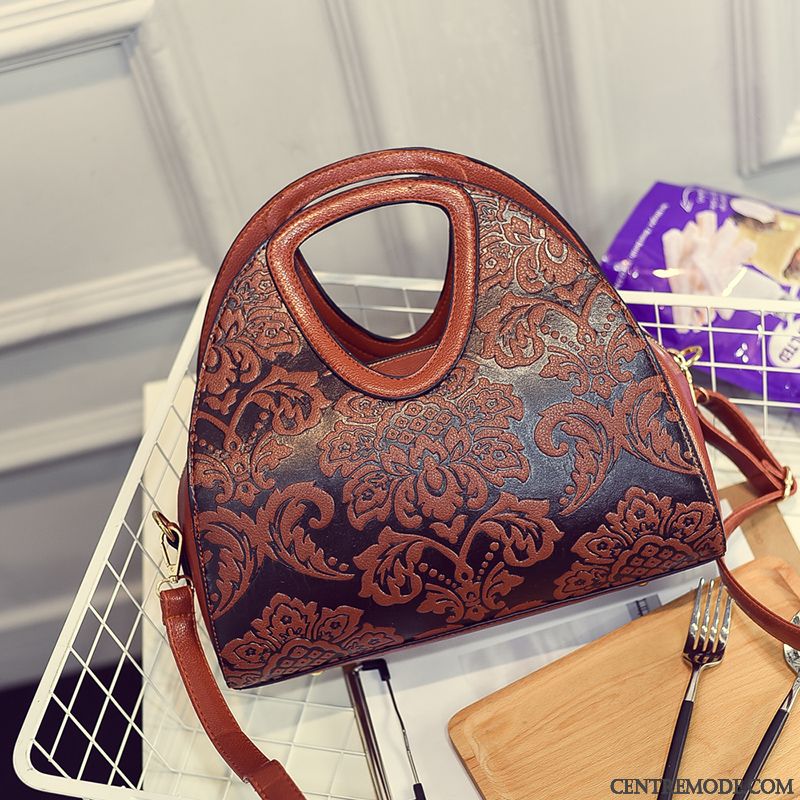 Sac À Main Femme Rétro Folk-custom En Relief Tendance Loisir All-match Violet