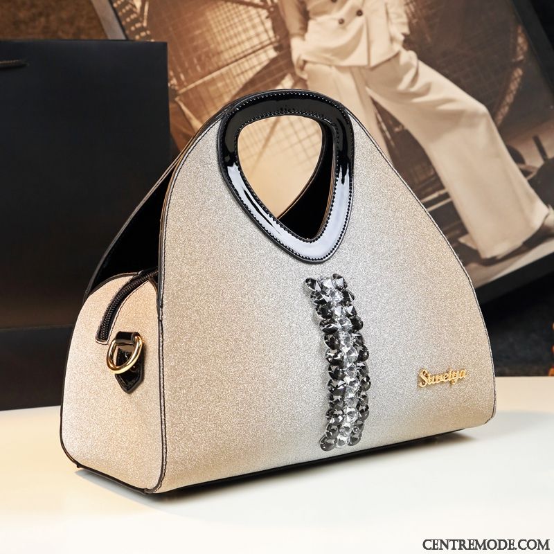 Sac À Main Femme Tendance Cuir Véritable All-match Mode Diamant Printemps Gris