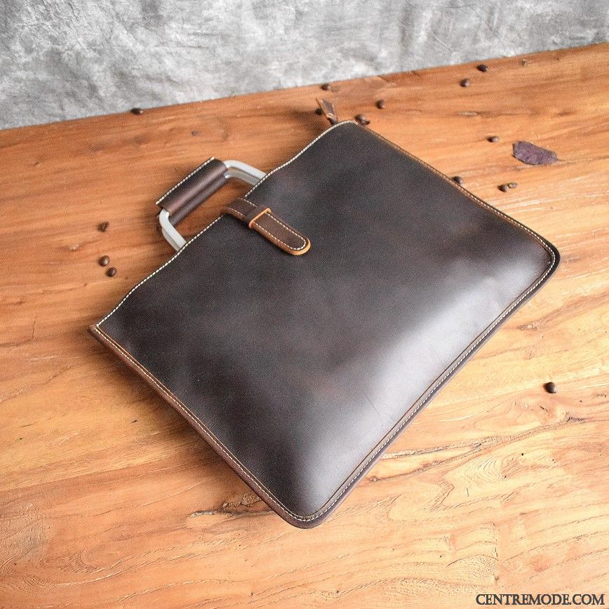 Sac À Main Homme Cuir De Vache Mince Cuir Véritable Rétro Sacs À Bandoulière Mallette Marron