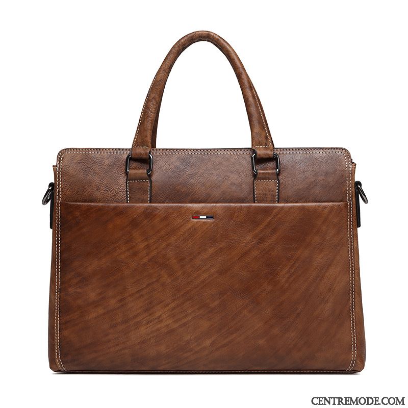 Sac À Main Homme Cuir Véritable Le Nouveau Mallette Sac D'ordinateur Portable Entreprise Rétro Marron