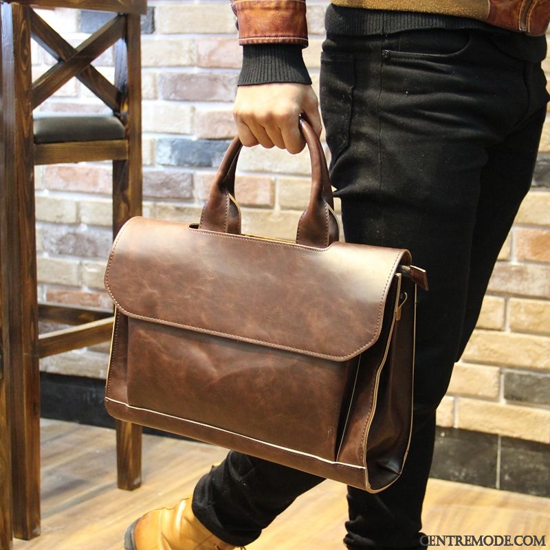 Sac À Main Homme Entreprise Le Nouveau Mode Rétro Mallette Tendance Marron