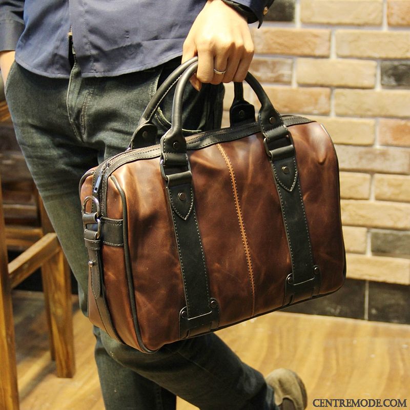 Sac À Main Homme Multifonctions Portable Loisir Sac De Messager Sac Poitrine Tendance Marron