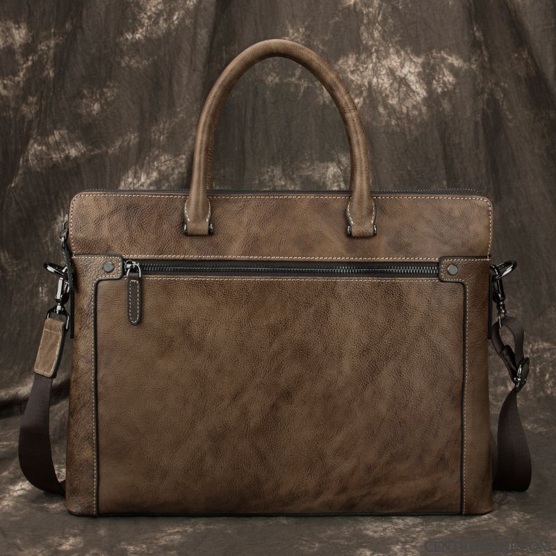 Sac À Main Homme Sac D'ordinateur Portable Cuir Mallette Rétro Sacs À Bandoulière Simple Marron