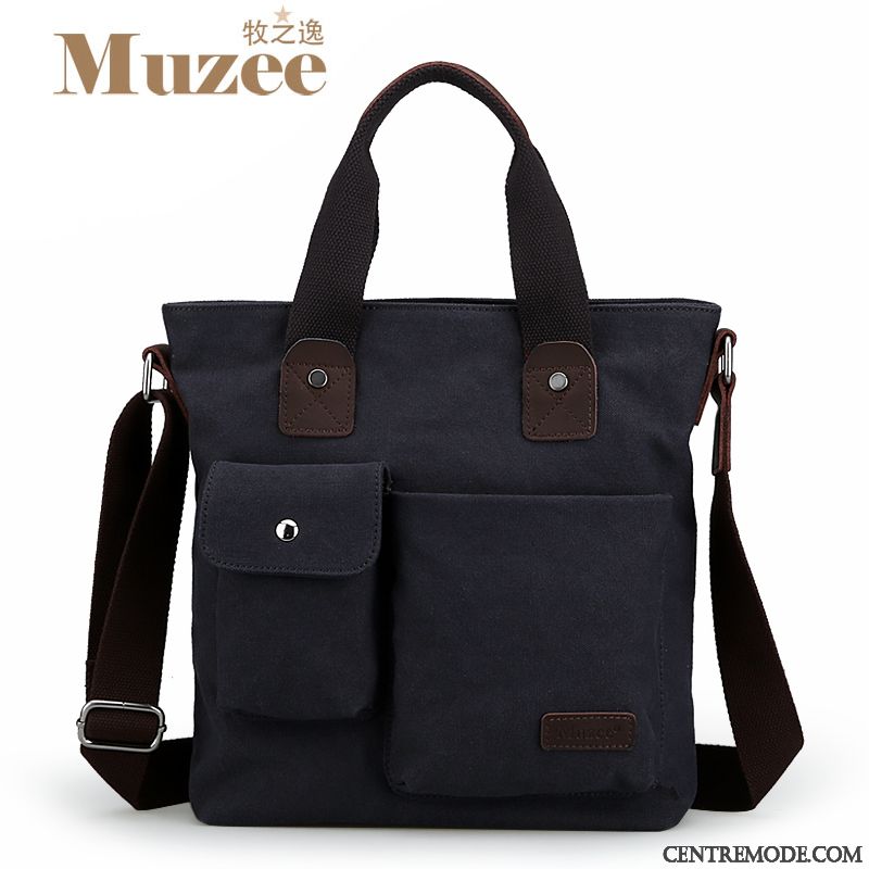 Sac À Main Homme Toile Mallette Loisir Tendance Sacs À Bandoulière Sac De Messager Bleu Noir