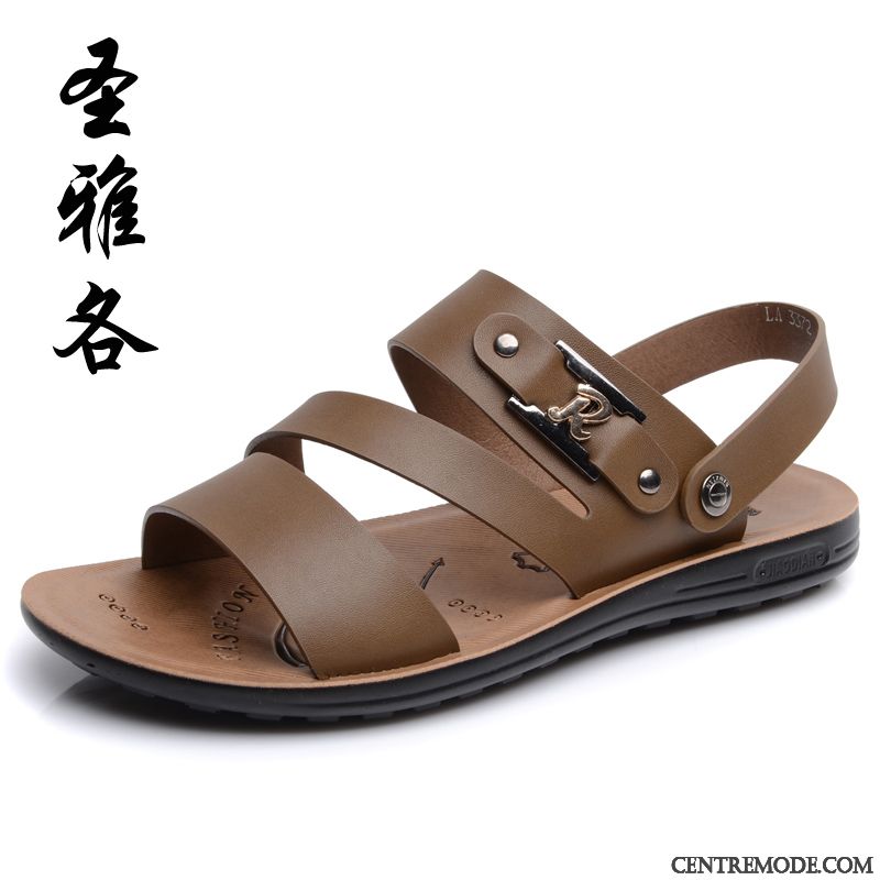 Sandales Fashion Homme En Vente, Chaussures Sandales Pas Cher Cuir Rose Choquant Chocolat