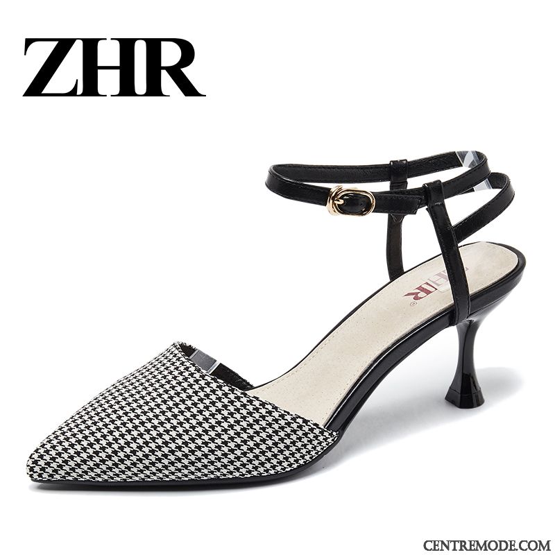 Sandales Femme Escarpins Été Carreaux Fille Mesh Noir Rouge