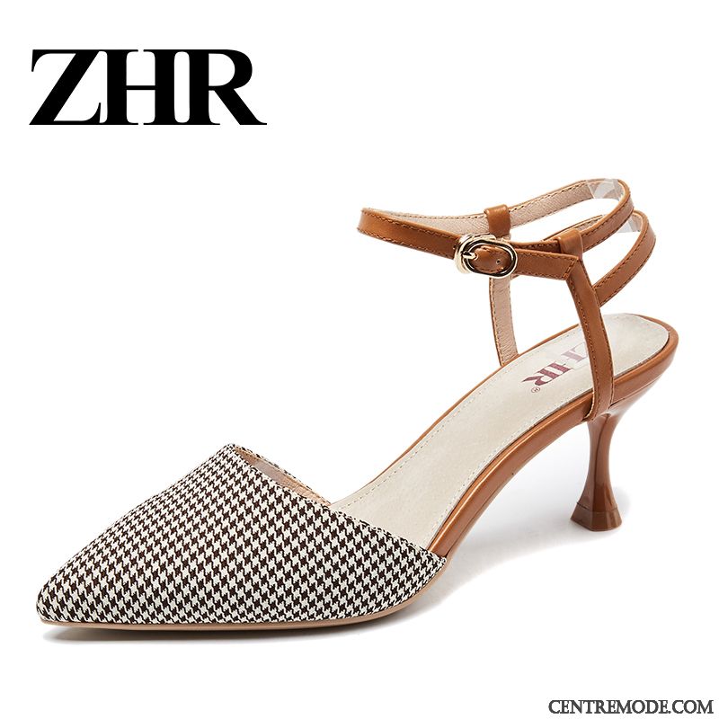 Sandales Femme Escarpins Été Carreaux Fille Mesh Noir Rouge