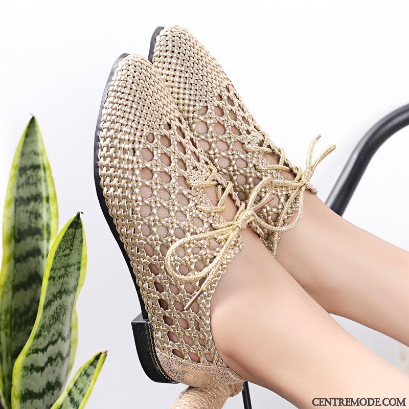 Sandales Femme Grande Taille Tissage Décontractée Flats Été Laçage Or