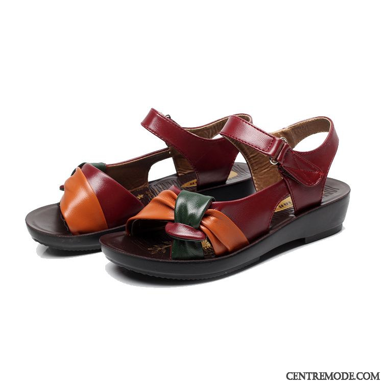 Sandales Femme Marron Cuir Rose Violet, Sandales À Talon Pas Cher Femme En Ligne