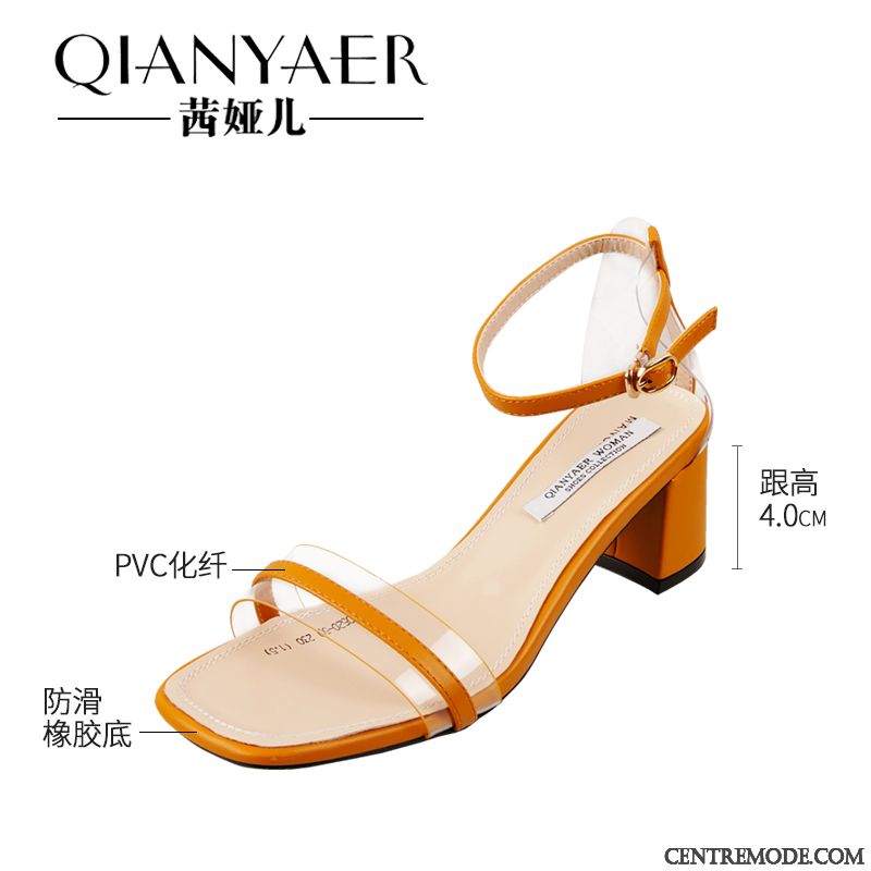 Sandales Femme Mesh Tendance Talon Moyen Été Épais Rome Orange Rouge