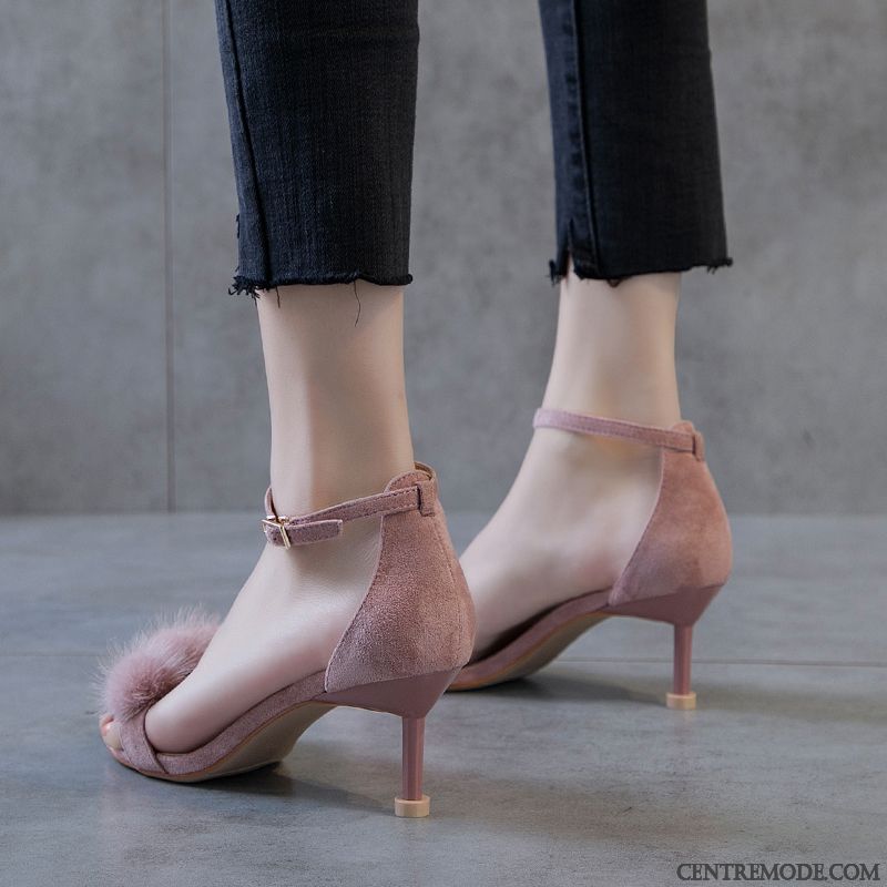 Sandales Femme Mode Tous Les Assortis Été Escarpins Minces Talon Moyen Rose
