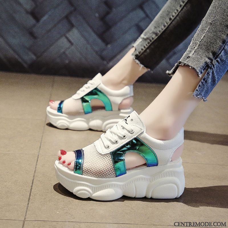 Sandales Femme Populaire Tendance Augmenté Été Sport Plateforme Blanc