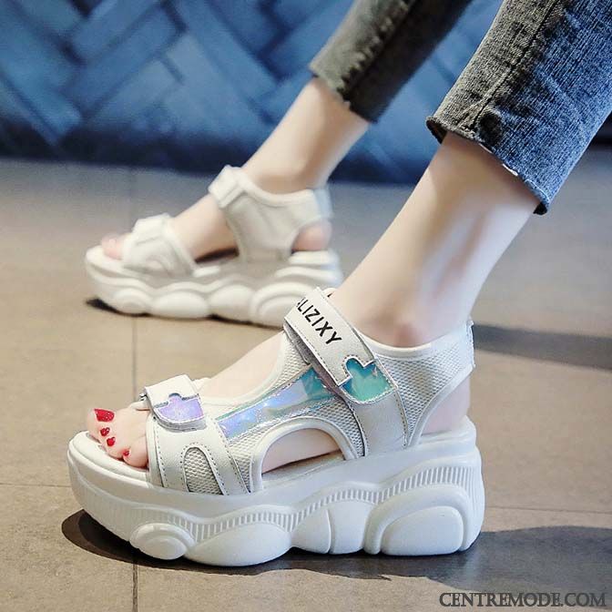 Sandales Femme Populaire Tendance Augmenté Été Sport Plateforme Blanc