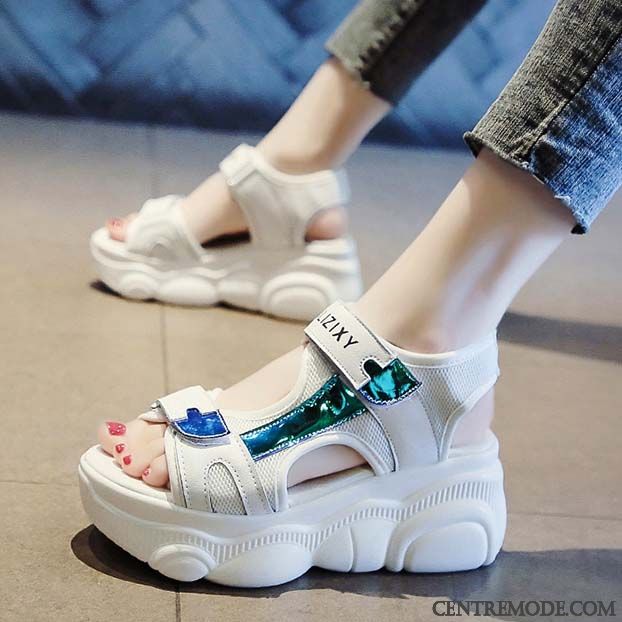 Sandales Femme Populaire Tendance Augmenté Été Sport Plateforme Blanc
