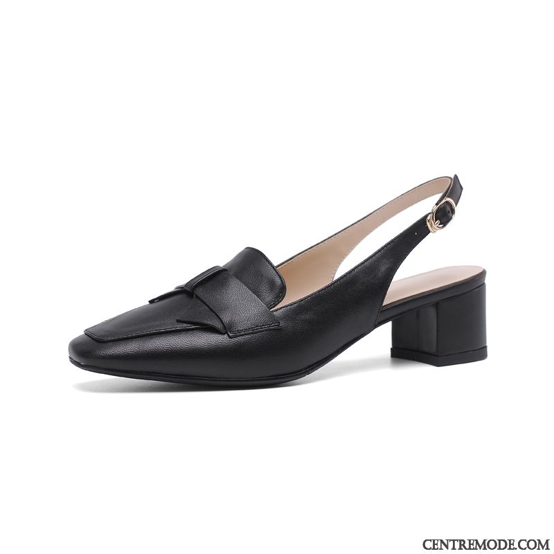 Sandales Femme Printemps Épais Été Cuir Véritable Escarpins Arc Blanc
