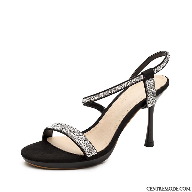 Sandales Femme Sexy Imitation Strass Minces Tous Les Assortis Escarpins Noir