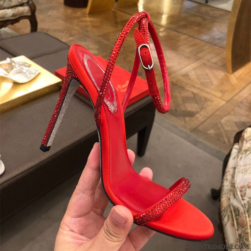 Sandales Femme Tempérament Ouverture Du Pied Sexy Escarpins Imitation Strass Été Noir