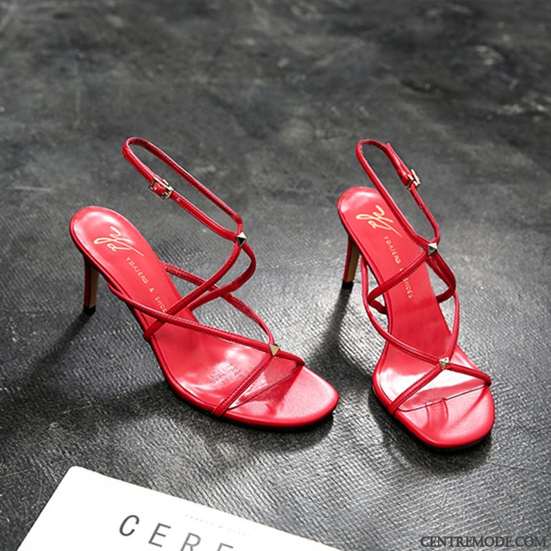 Sandales Femme Tous Les Assortis Escarpins Été Minces Mode Ouverture Du Pied Noir Rouge