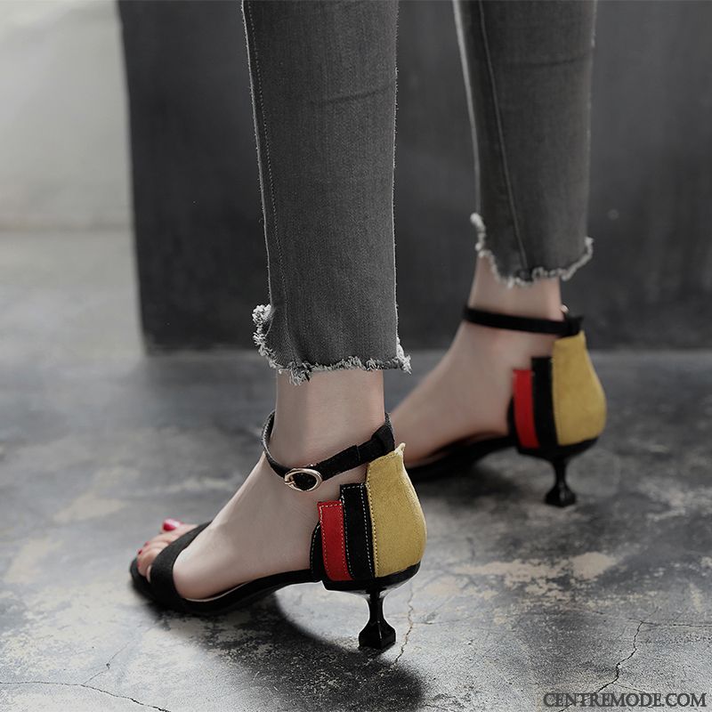 Sandales Femme Été Escarpins Minces Étudiant Tous Les Assortis Couleurs Mixtes Noir