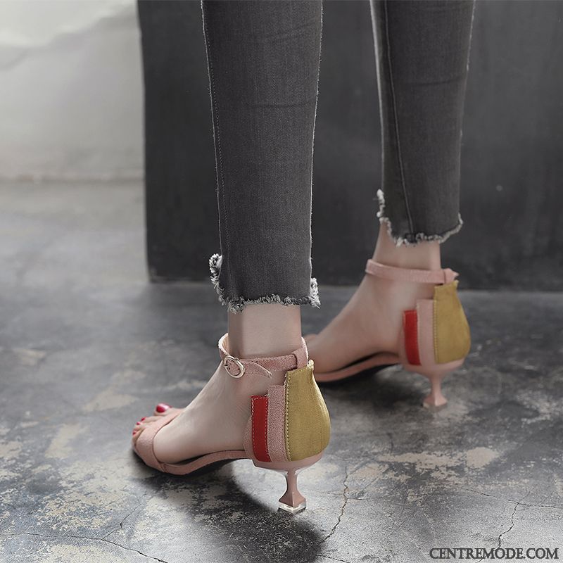 Sandales Femme Été Escarpins Minces Étudiant Tous Les Assortis Couleurs Mixtes Noir
