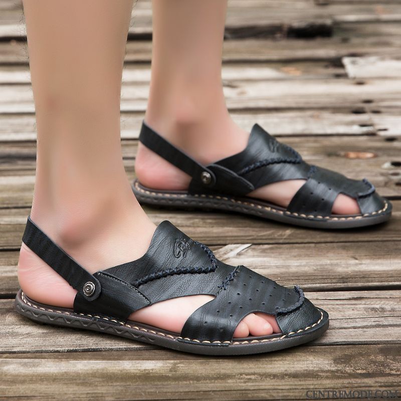 Sandales Homme Personnalité Tendance Antidérapant Tongs Chaussons Été Plage Noir