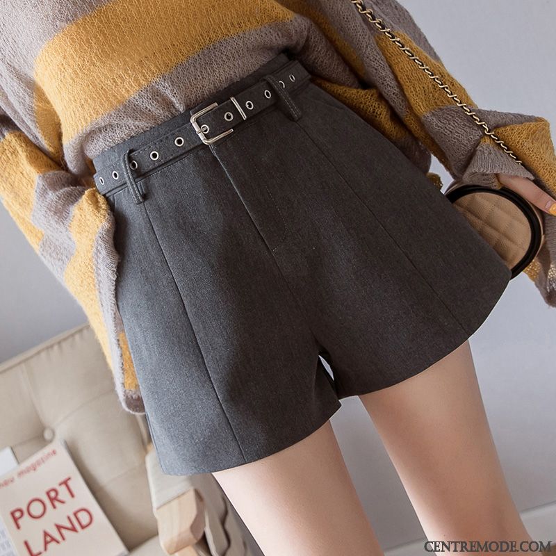 Shorts Femme A Lettre Haute Cintrée Pantalon Mince Simple Mode Gris Foncé