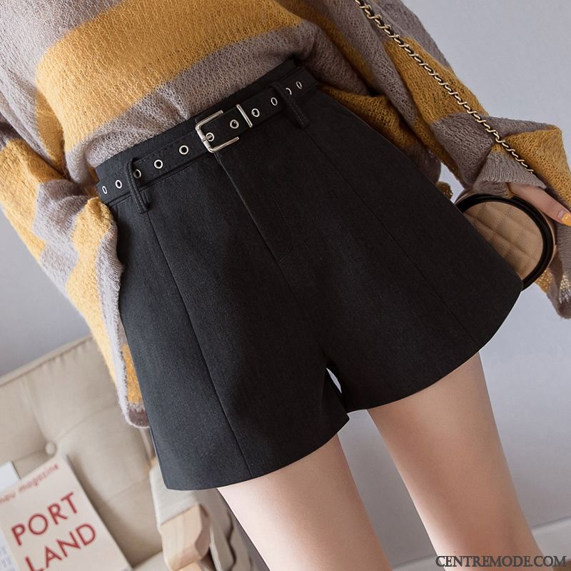Shorts Femme A Lettre Haute Cintrée Pantalon Mince Simple Mode Gris Foncé