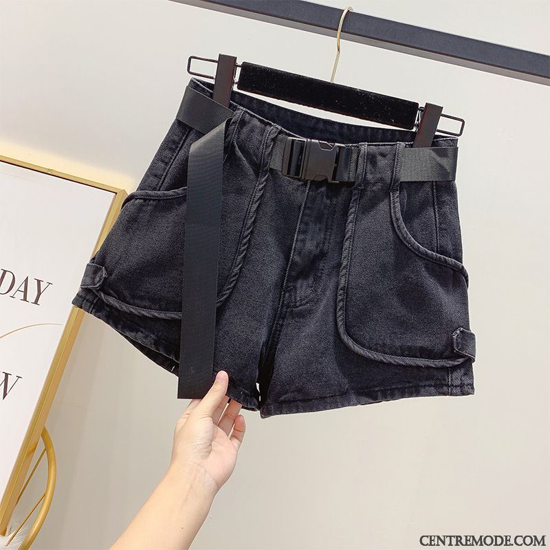 Shorts Femme Baggy Jambe Droite Étudiant Poche Tendance Haute Cintrée Bleu Rouge