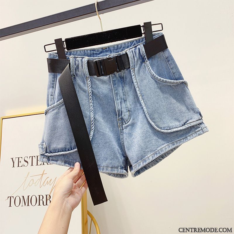 Shorts Femme Baggy Jambe Droite Étudiant Poche Tendance Haute Cintrée Bleu Rouge