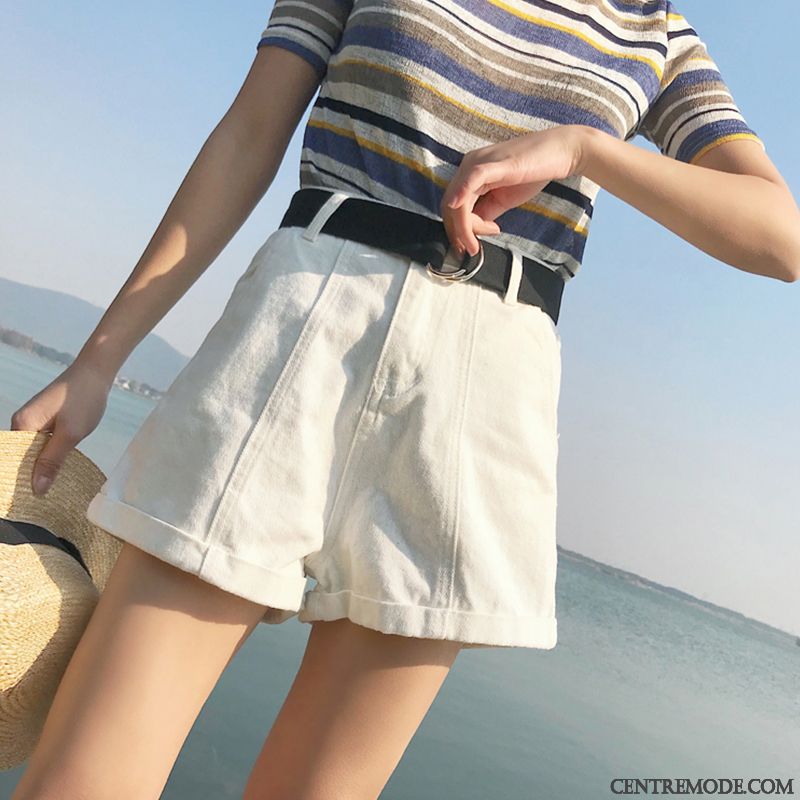 Shorts Femme Denim Printemps Été Haute Cintrée Baggy Ultra Noir Rouge